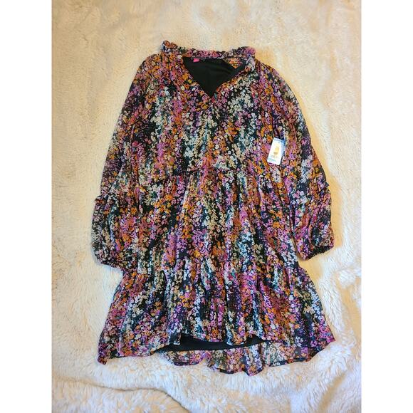 NWT Vince Camuto Size Large Womens Boho Three Tier Floral Mini Dress - Picture 2 of 7